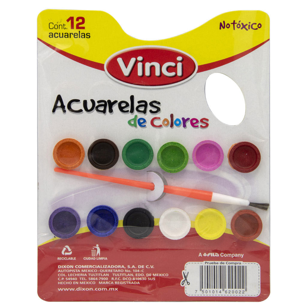 Acuarelas Vinci Paleta con 12 Pastillas