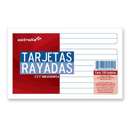 Tarjeta Estrella Bibliográfica 3X5 Raya con 100 piezas