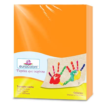 Papel Cortado Eurocolors Carta Naranja Vibrante con 100 hojas