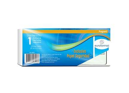 Pagare Euroformas Papel Seguridad 21.6X9.3 Cm 100 Hojas