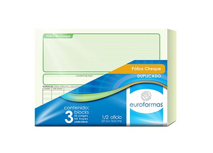 Poliza Cheque Euroforma Duplica 1/2 Oficio 25 Jgs con 3B