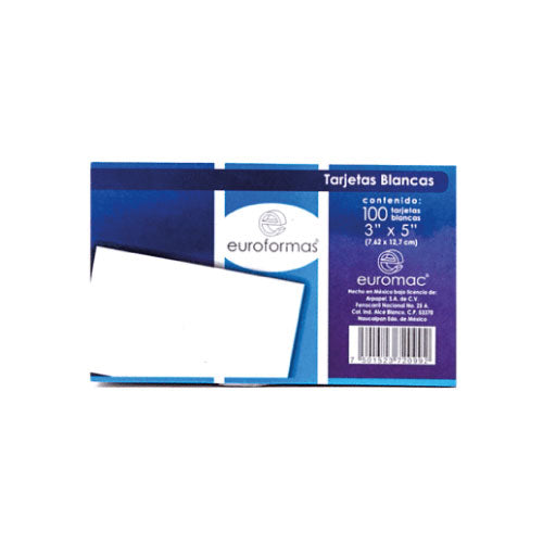 Tarjeta Euroformas Bibliografica Blanca 5X8 con 100 piezas