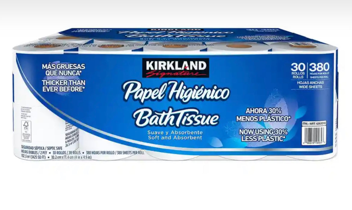 Papel higiénico Kirkland 30 rollos 380 hojas