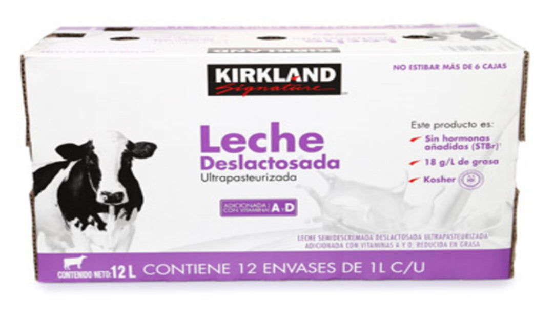 Leche deslactosada kirkland , caja con 12 pzas de 1L