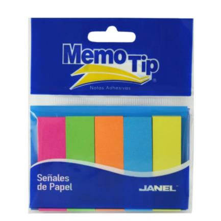 Banderitas Janel Memo Tip Señales de Papel 1.5cmx5cm Colores Neón con 50 Bolsas