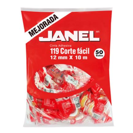 Cinta Adhesiva Janel 119 Corte Fácil 12x10mm Bolsa con 50 piezas
