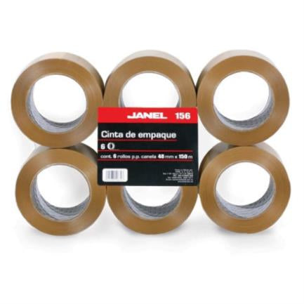 Cinta Janel 156 Empaque Canela 48mmx150m Paquete con 6 piezas