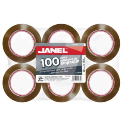Cinta Janel 156 Empaque Canela 48mmx50m Paquete con 6 piezas