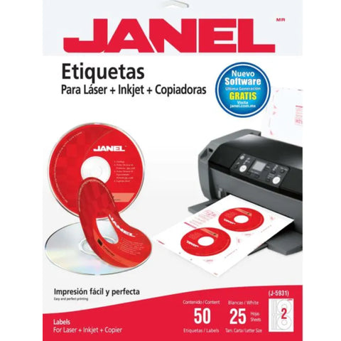 Etiqueta Blanca Janel para Cd/dvd 117mm 25 Hojas 50 Etiq