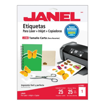 Etiquetas Adhesivas Janel Láser J-5165 216x279mm con 25 piezas