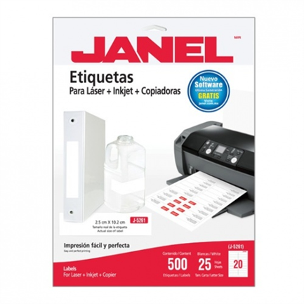 Etiqueta Janel 108 Láser 25mm x 102mm J-5261 25 Hojas con 500 Etiquetas