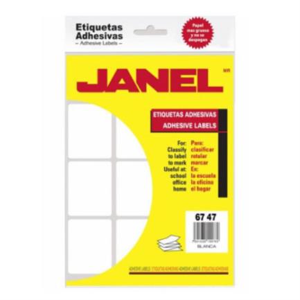 Etiquetas Adhesivas Janel Clásicas No. 13 67x47mm Sobre con 180 piezas