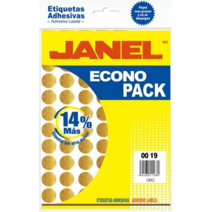 Etiquetas Adhesivas Janel Econopack Fluorescente Redonda 00x19mm Sobre con 560 piezas Oro