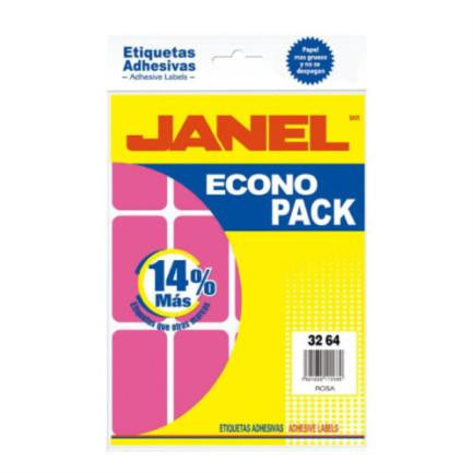 Etiquetas Adhesivas Janel Econopack Fluorescentes 32x64mm Color Rosa Sobre con 96 piezas