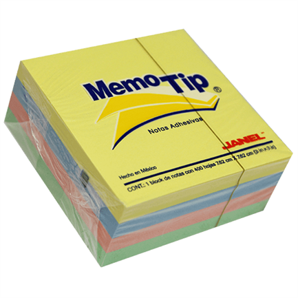 Papeleta Janel Memo Tip 54P 3X3 Cubo Pastel con 400 piezas