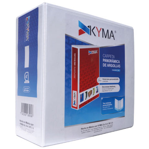 Carpeta Panorámica Kyma de Vinil Tamaño Carta 4" Aro en "D" Blanca