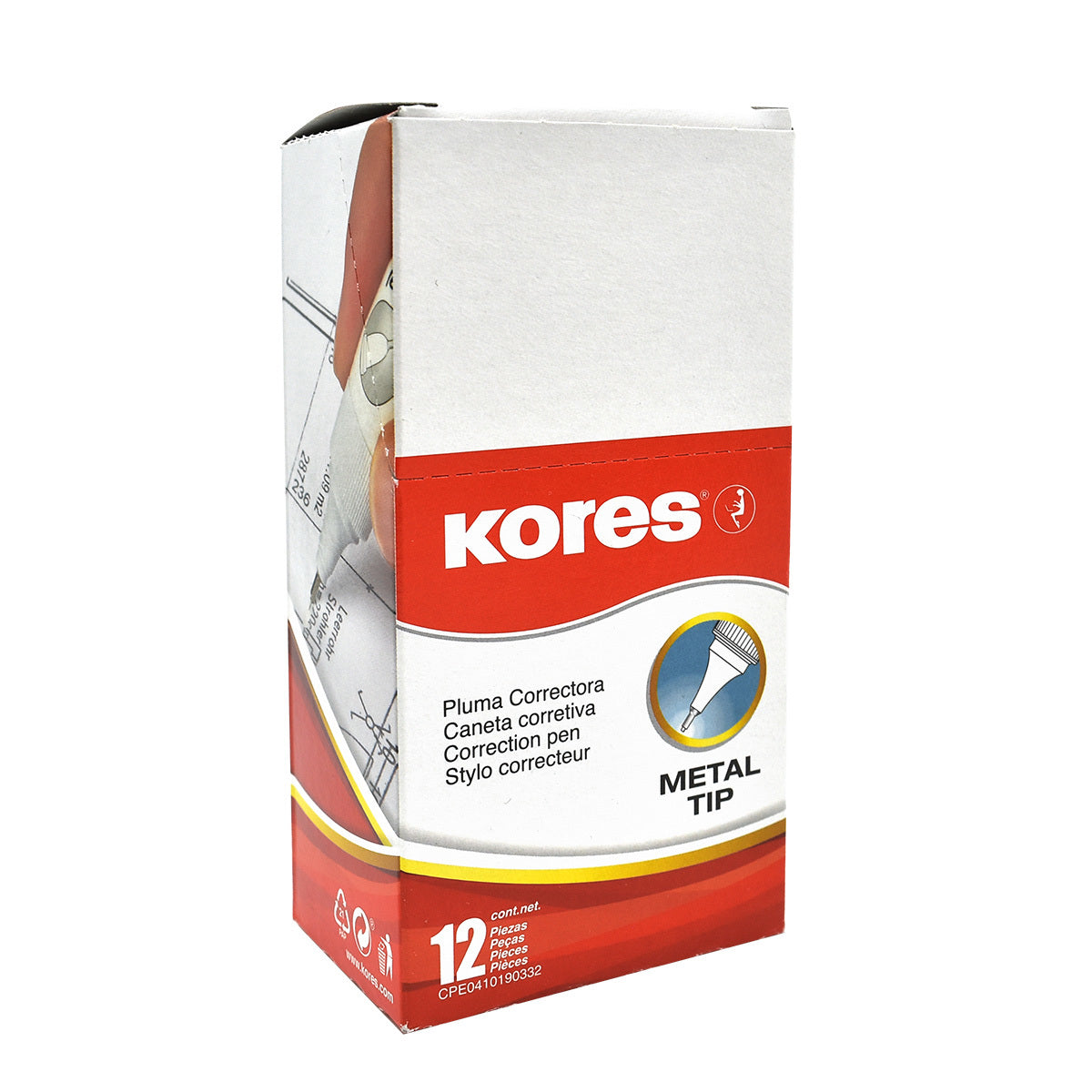 Pluma Correctora Kores Metal Tip 8mm con 12 piezas