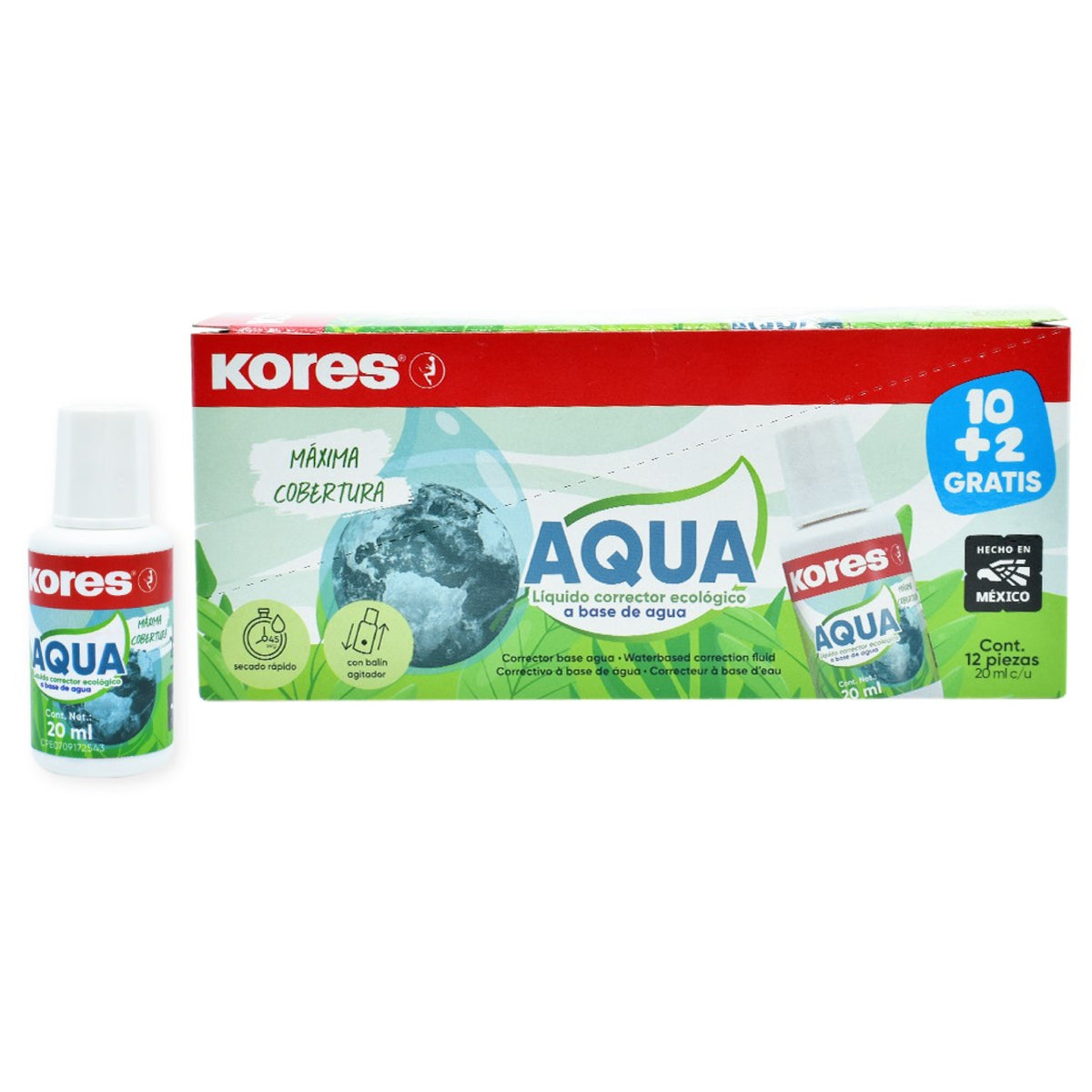 Corrector de Aqua Kores de 20ml Caja con 10+2 piezas