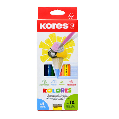 Colores Triangulares Kores 3mm Estuche con 12 piezas
