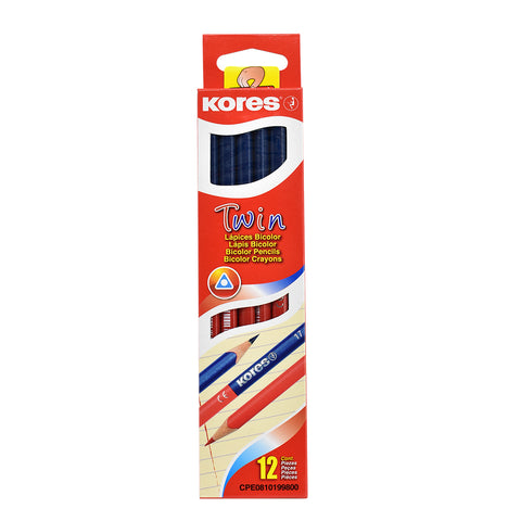 Lápiz Bicolor Kores Azul-rojo Delgado con 12 piezas