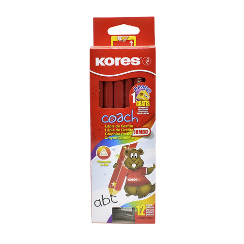 Lápiz Grafito Kores Jumbo Coach Triangular 2hb Rojo con 12 piezas
