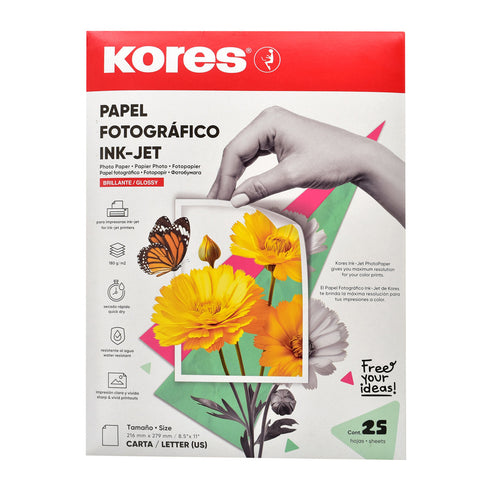 Papel Fotográfico Kores Tamaño Carta con 25 Hojas