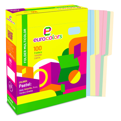 Folder Mapasa Carta Multicolor Color Arcoiris Pastel paquete 100F