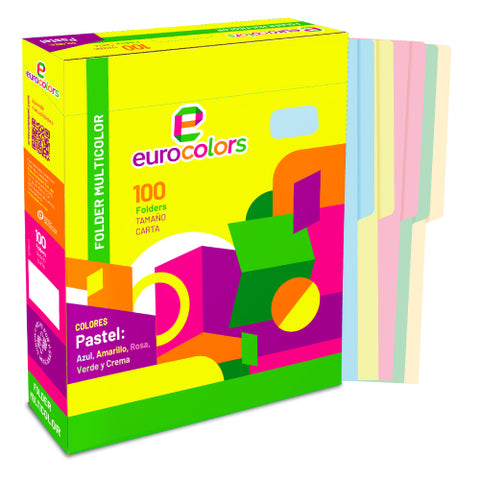 Folder Mapasa Carta Multicolor Color Arcoiris Pastel paquete 100F