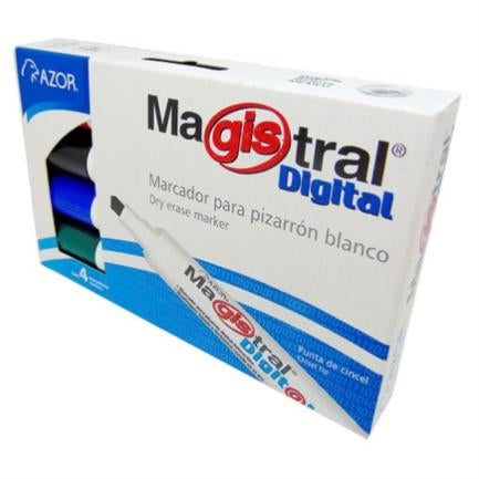 Marcador Magistral Digital Pizarrón Blanco Colores Surtidos Estuche con 4 piezas