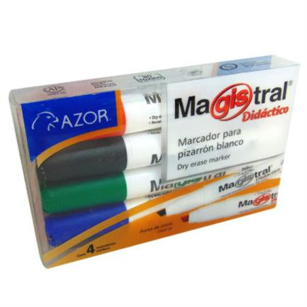 Marcador Magistral Didáctico Pizarrón Blanco Colores Surtidos con 4 piezas