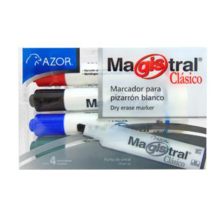Marcador Magistral Clásico Plástico Pizarrón Blanco Colores Surtidos con 4 piezas
