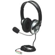 Audífonos Manhattan Estéreo Clásicos Micrófono Extensión Metálica Flexible Color Negro-Plata · fastco