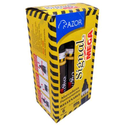 Marcador Permanente Signal Mega 1500NE Punta Cincel Color Negro con 6 piezas
