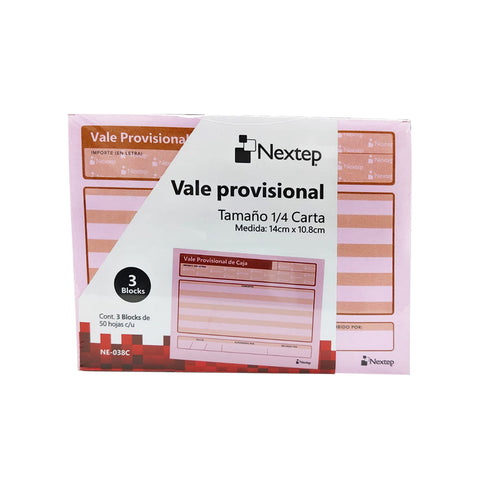 Vale Provisional de Caja Nextep 1/4 Carta 3 Blocks con 50 CU