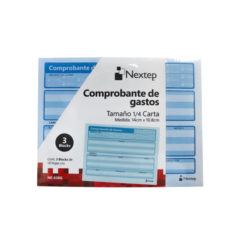 Comprobante de Gastos Nextep 1/4 Carta 3 Blocks con 50 CU