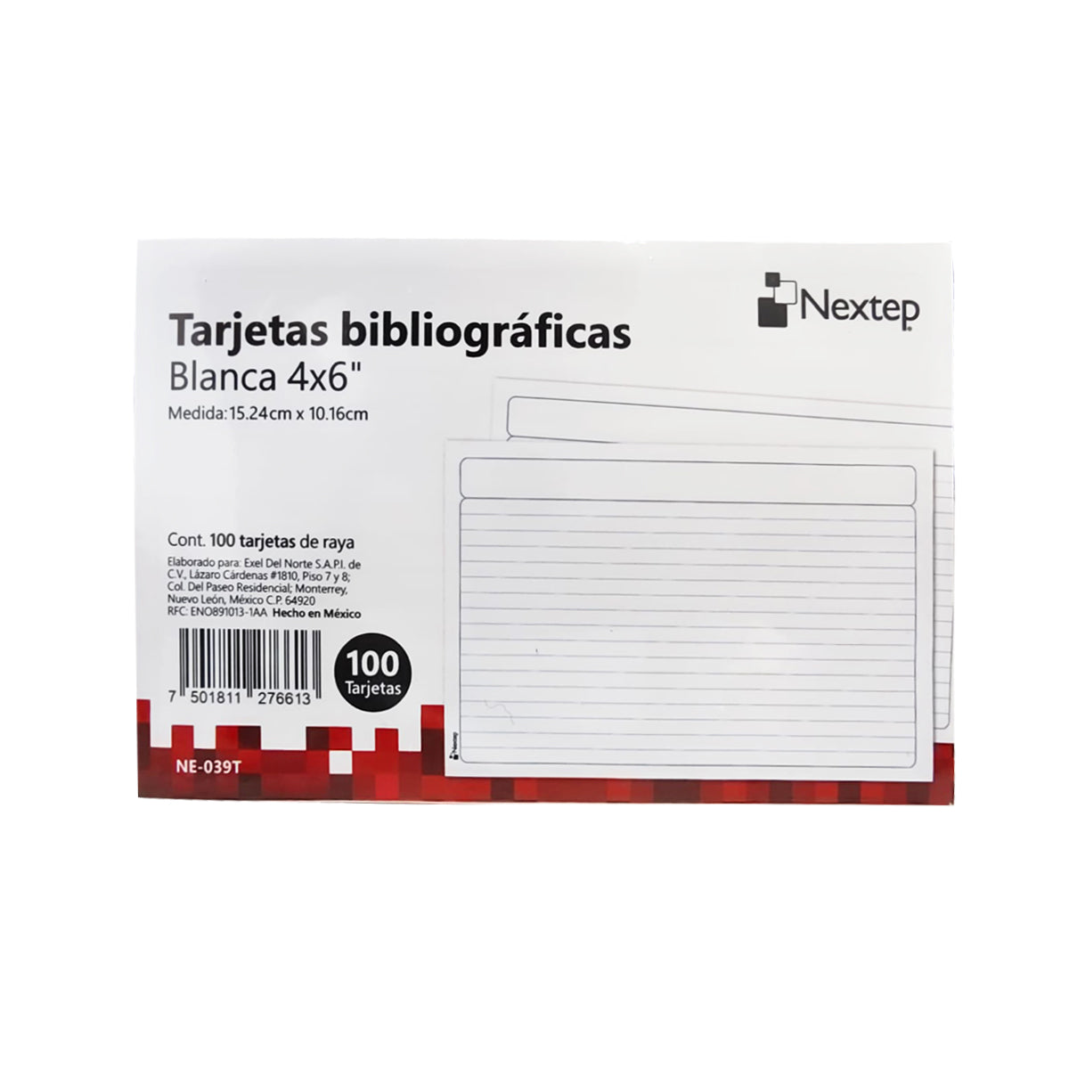 Tarjeta Bibliografica Nextep Rayada 4"x6" con 100 piezas