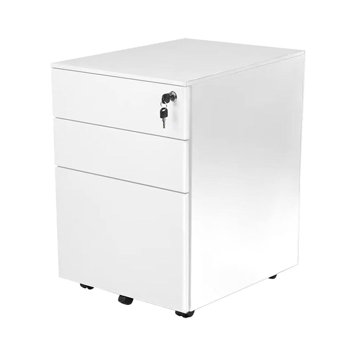 Cajonera Metálica Movil Nextep de Pedestal 3 Cajones con Cerradura Ensamblado Blanco