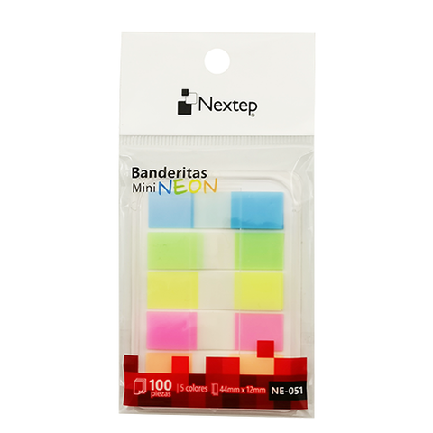 Banderitas Nextep Mini Neón 5 Colores 100 Piezas con 10 Estuches