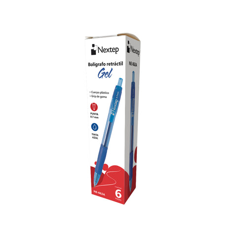 Bolígrafo Nextep Gel Retráctil Mediano 0.7mm con 6 piezas Azul