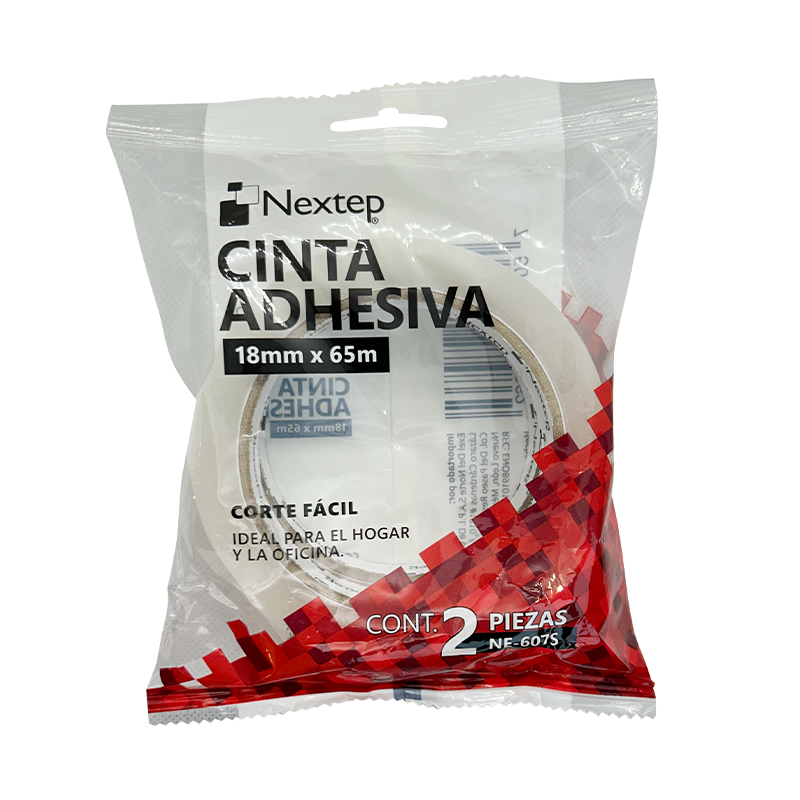 Cinta Adhesiva Nextep Corte Fácil 18mm x 65 m Bolsa con 2 Piezas
