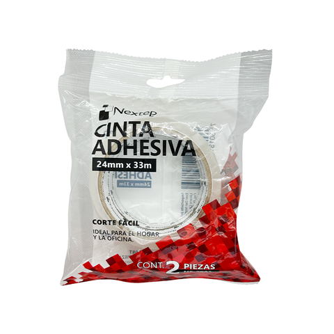 Cinta Adhesiva Nextep Corte Fácil 24mm x 33 m Bolsa con 2 Piezas