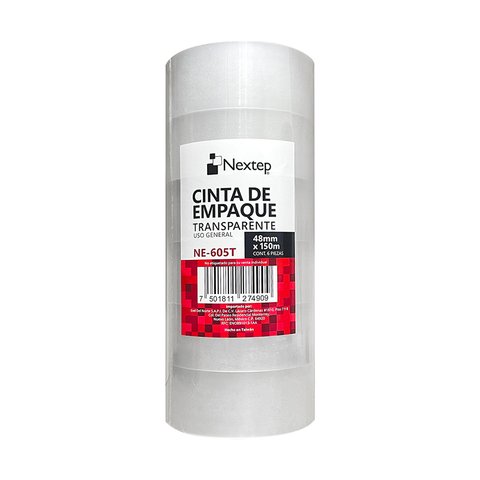 Cinta Empaque Transparente Nextep Uso General 48mm x 150 m con 6 piezas