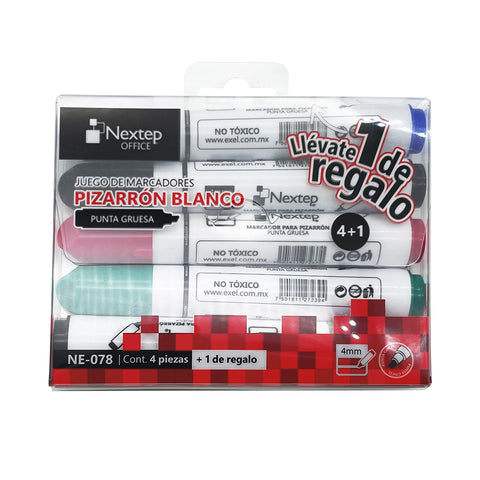 Marcadores Nextep para Pizarrón Blanco Juego de 4+1 Punta Gruesa Cincel 4mm