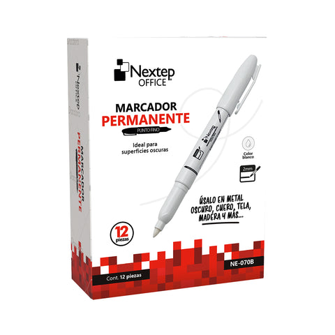Marcador Nextep Permanente Punta Fina 2mm con 12 piezas Blanco