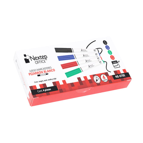 Marcadores Nextep para Pizarrón Blanco Económico Juego 4 Colores Punta Fina Redonda 2.5mm