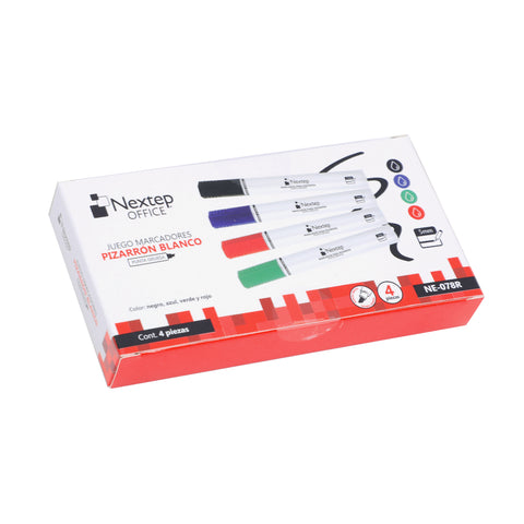 Marcadores Nextep para Pizarrón Blanco Juego de 4 Colores Punta Gruesa Cincel 4mm