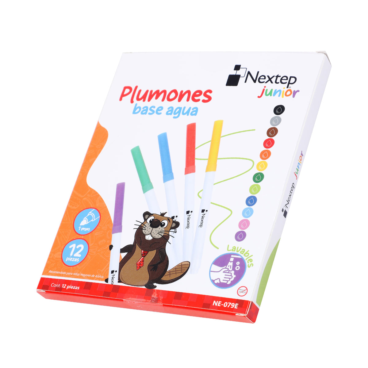 Plumones Nextep Junior Base Agua Lavables Estuche 12 Colores