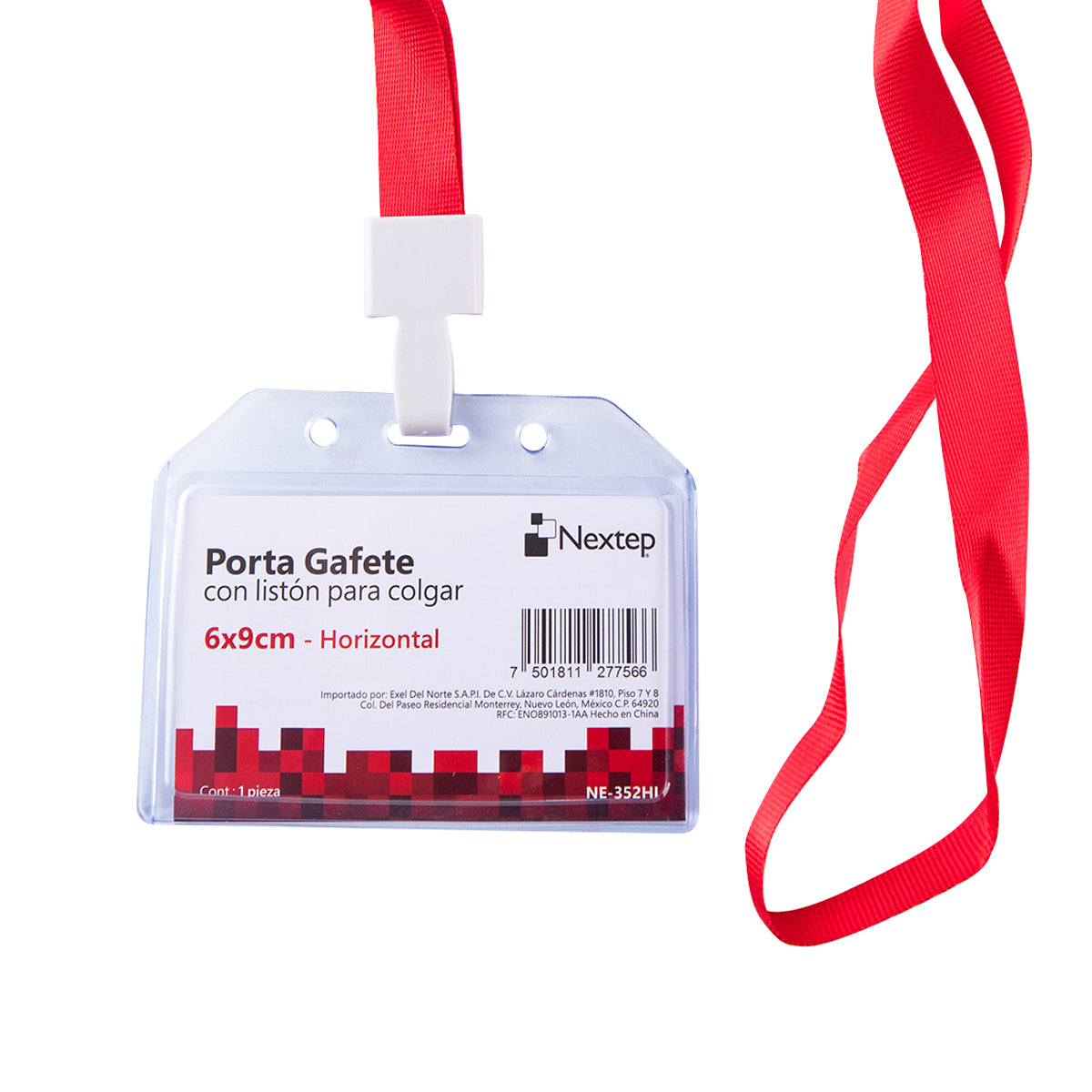 Porta Gafete Plástico Flexible Horizontal Nextep 6x9cm con Liston para Colgar con 12
