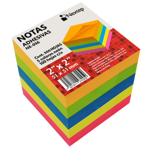 Notas Adhesivas Nextep 2x2 Neón 5 Bloques 500 Hojas