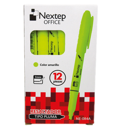 Marcador Nextep Resaltador Tipo Pluma Punta Cincel con 12 piezas Amarillo